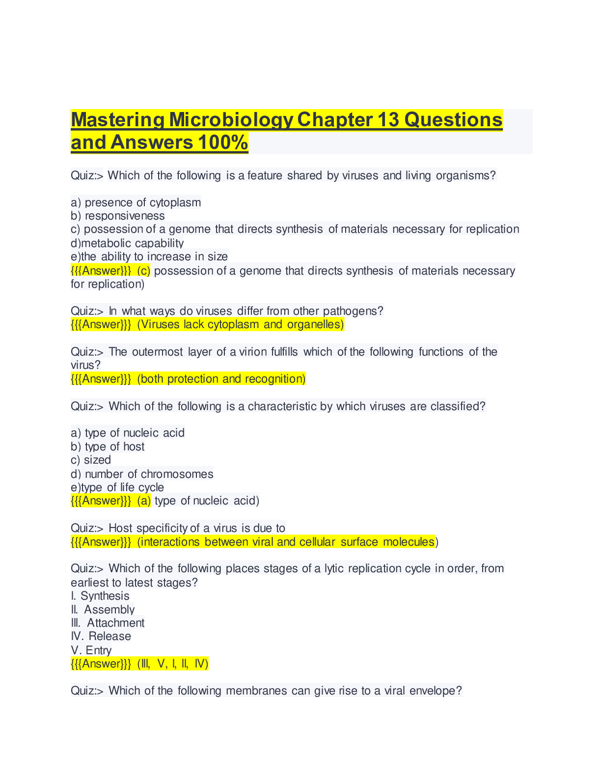 Preview image for Mastering Microbiology Chapter 13 Questions and Answers 100%